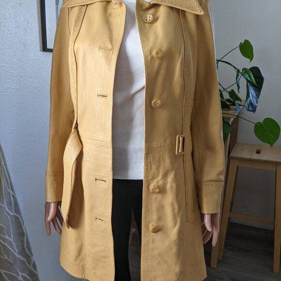Leda Spain by Gropper Vintage 70s Soft Leather Belted Trench Coat / Jacket - S/M - Picture 8 of 12